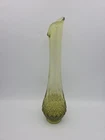 Vintage Fenton OVG Colonial Green Cut and Block Swung Glass Vase 13"