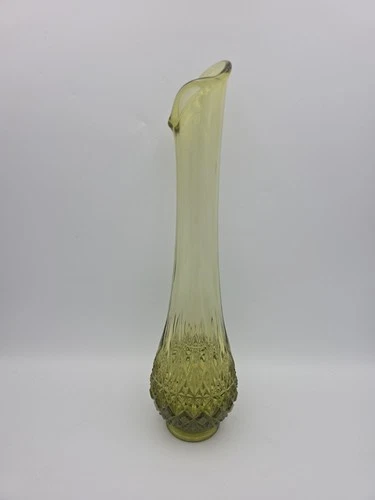 Vintage Fenton OVG Colonial Green Cut and Block Swung Glass Vase 13"