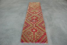 Turkish Rug, Runner 2,4x10 ft Rug, Herki Red Handmade Rug