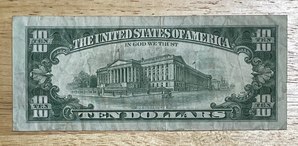 U.S. - Series 1974 $10.00 Federal Reserve Note (Large Gutter Fold) - Image 2 of 2