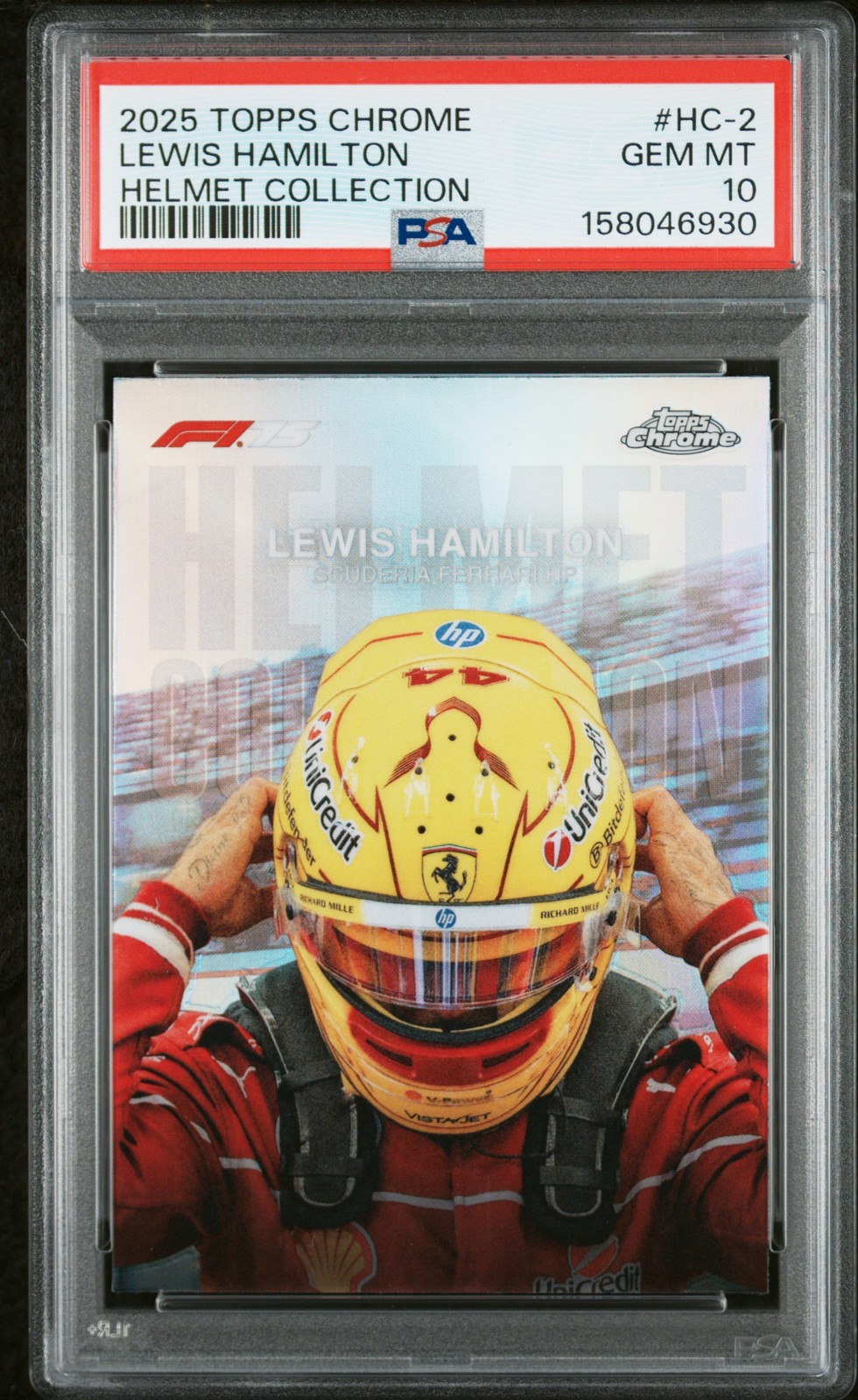 2025 TOPPS CHROME FORMULA 1 HELMET COLLECTION #HC-2 LEWIS HAMILTON PSA 10