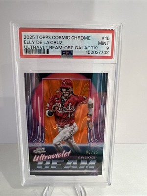 2025 Topps Cosmic Chrome Elly De La Cruz Ultraviolet Orange Galactic #/25 PSA 9