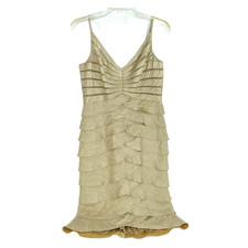 Adrianna Papell Party Dress Women's 10 Golden, Layered Pleated Cocktail Elegant
