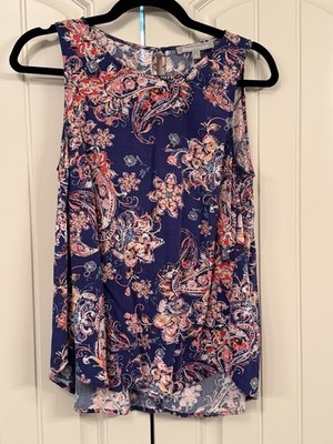 Daniel Rainn Paisley Sleeveless Blouse Medium Navy Pink Floral Stitch FixTop