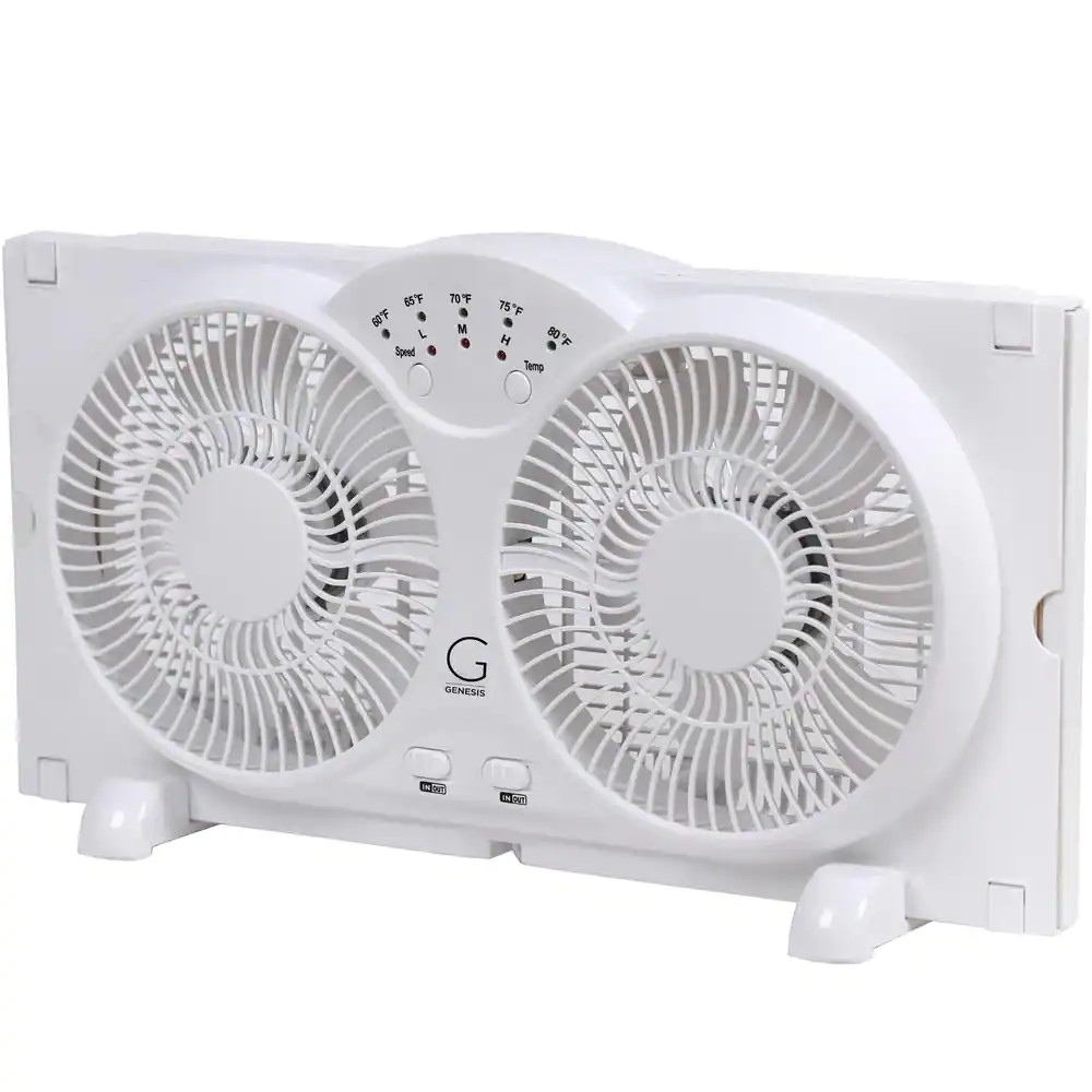 Twin Window Fan with 9 In. Blades Adjustable Thermostat and Max Cool Technology