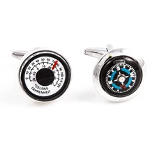 Compass & Thermometer Pair Cufflinks in a Presentation Gift Box & Polishing C...