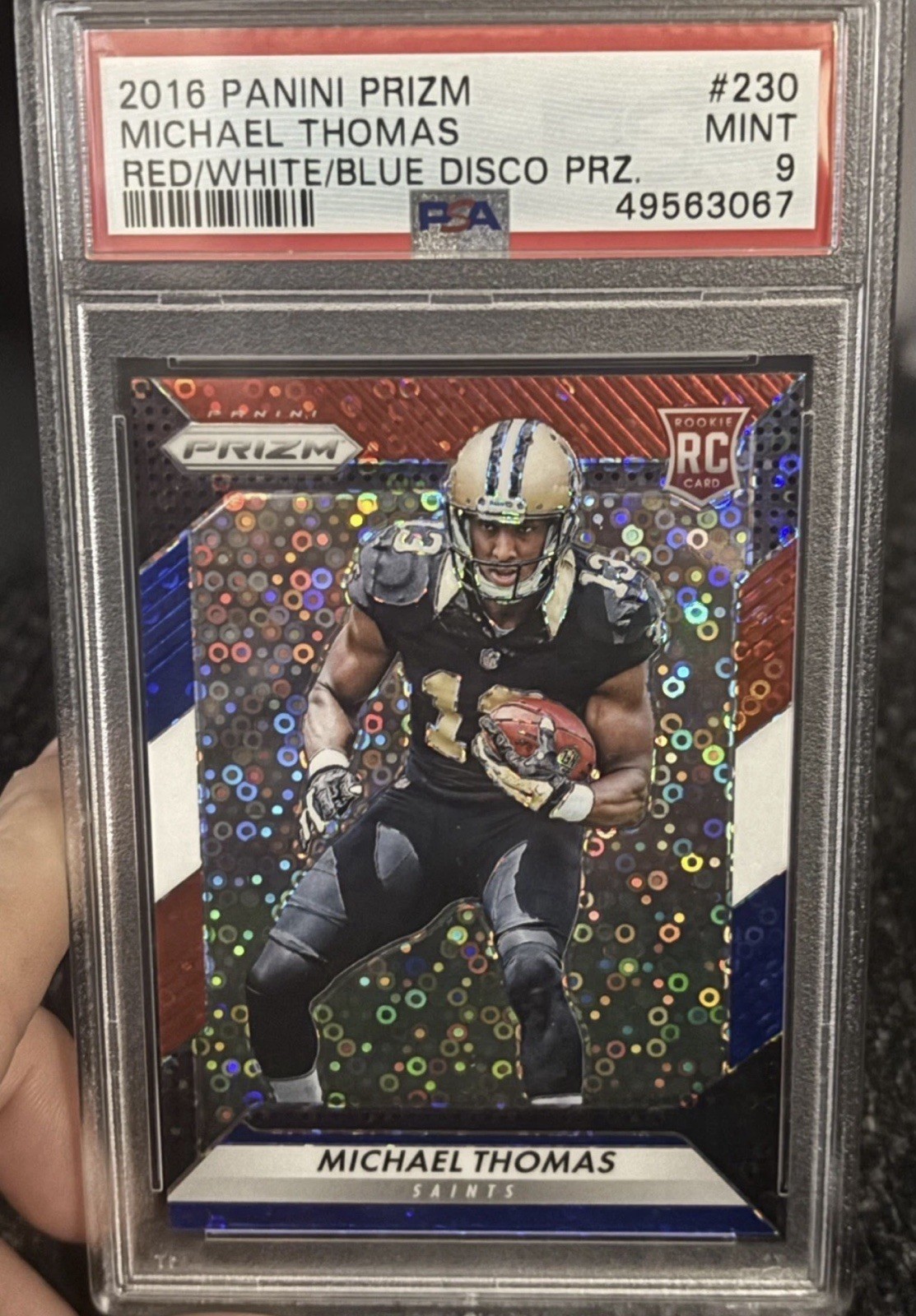 2016 Panini Prizm Rookie Michael Thomas #230 Red White & Blue Disco Prizm PSA 9