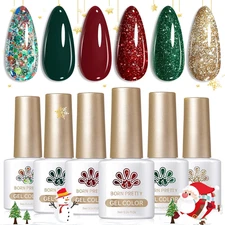 Born Pretty Gel Nail Polish Set 6 Colors,Spring Summer Green Red Gold Glitter Co