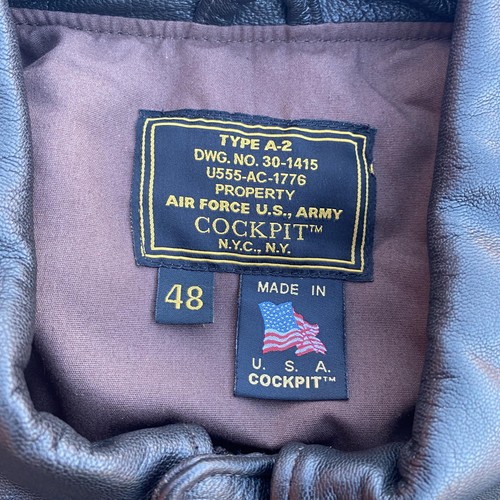 Cockpit USA A-2 Flight Jacket Mens 48 Brown Goatskin Leather US Army Air Force - Picture 16 of 21