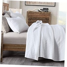 Quilt Set Size Classic Geometric Spots Stitched Pattern, Stone King White