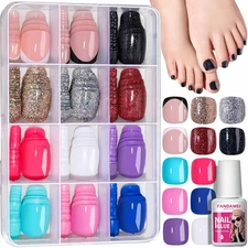Press on Toe Nails, 12 Colors 288PCS Press on Toenails Short Square, 4 Glitter T