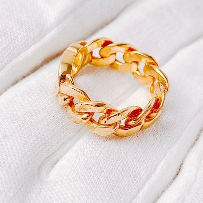 Christian Dior CD Logo Chain Link Ring Gold Tone Size L 53.5 US