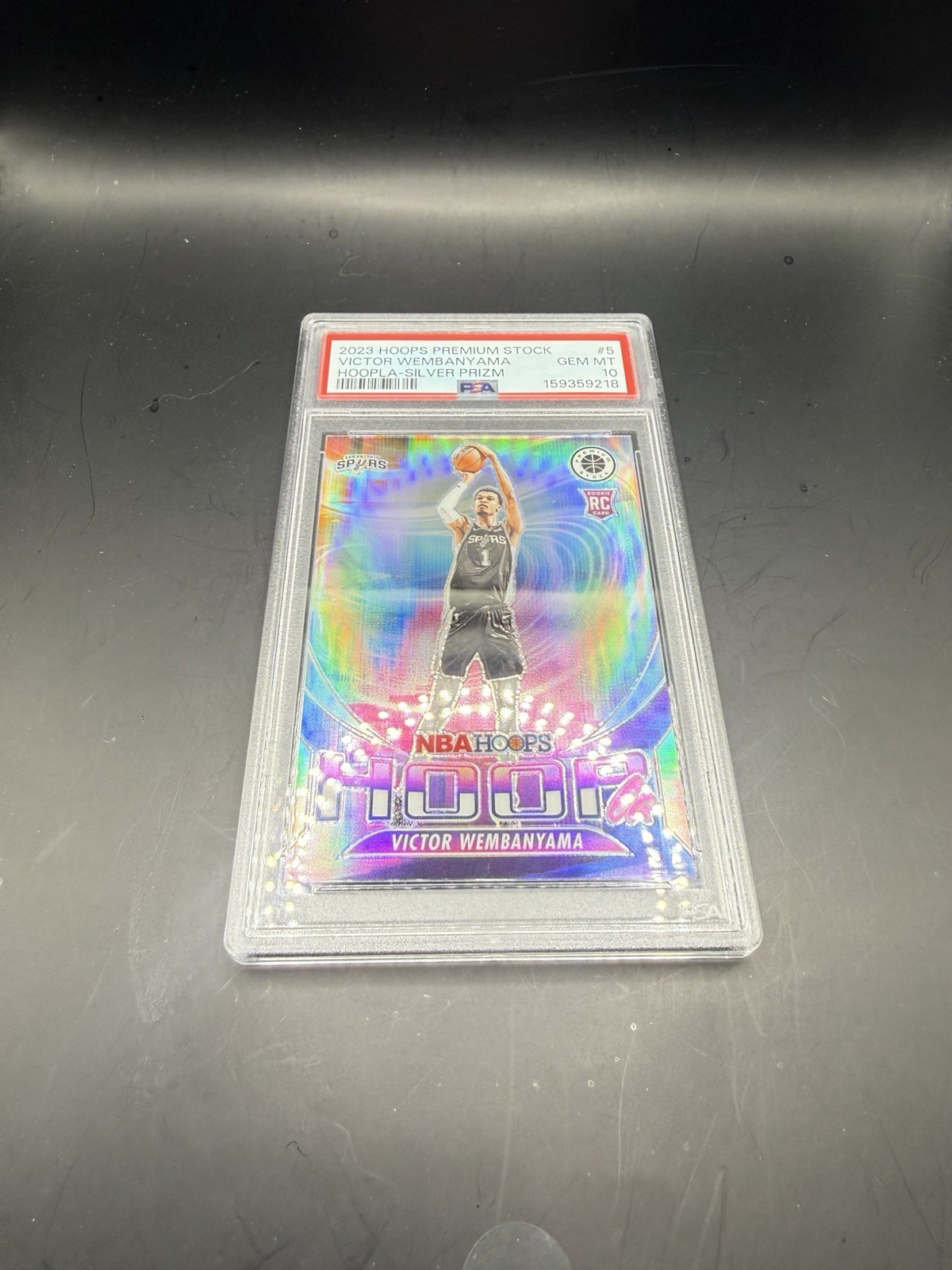 2023-24 Panini Hoops Premium Stock - Hoopla Victor Wembanyama #5 Silver PSA 10 view 3
