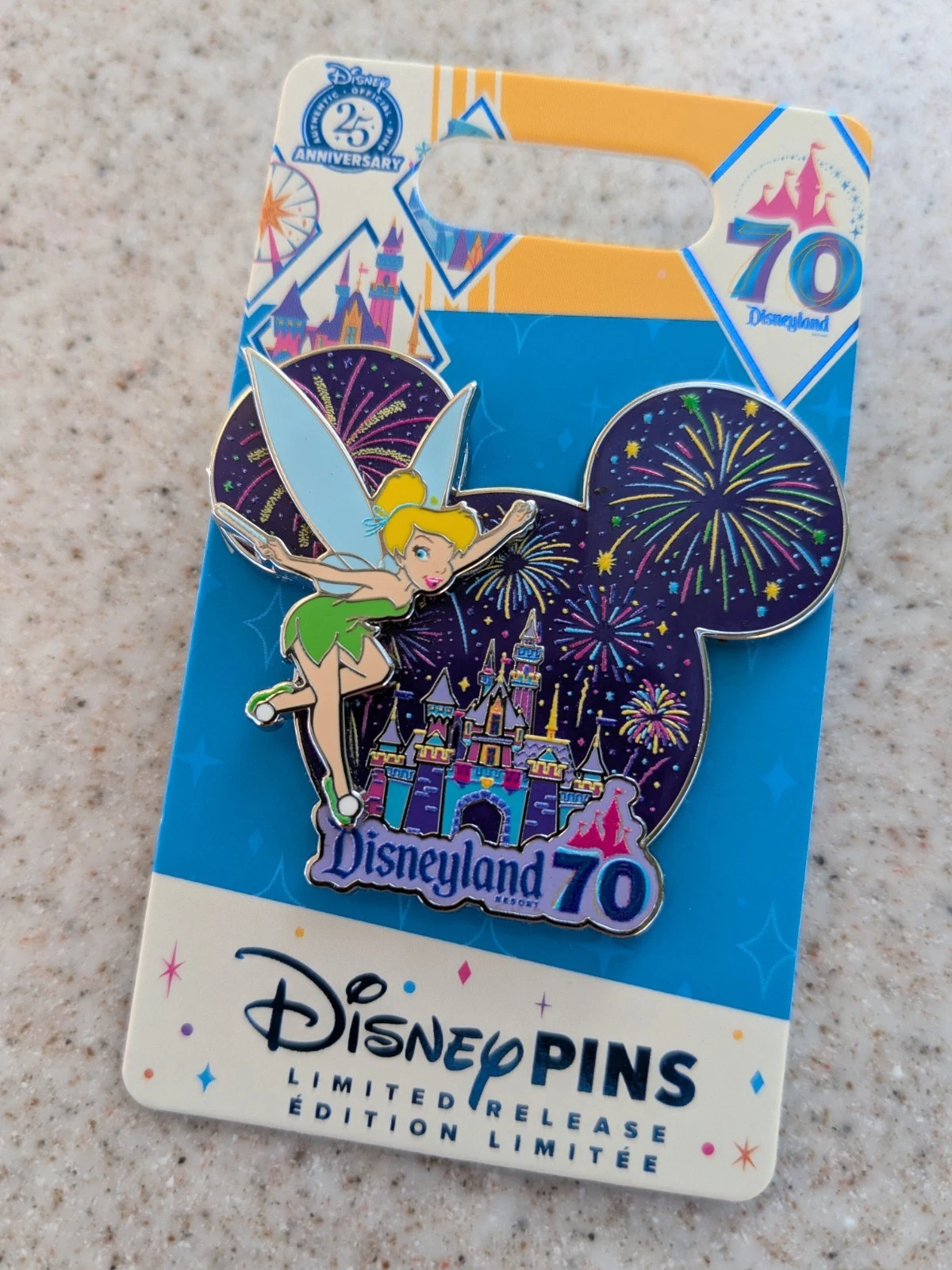 Tinker Bell and Fireworks Over Castle Disneyland 70th Pin Limited Release