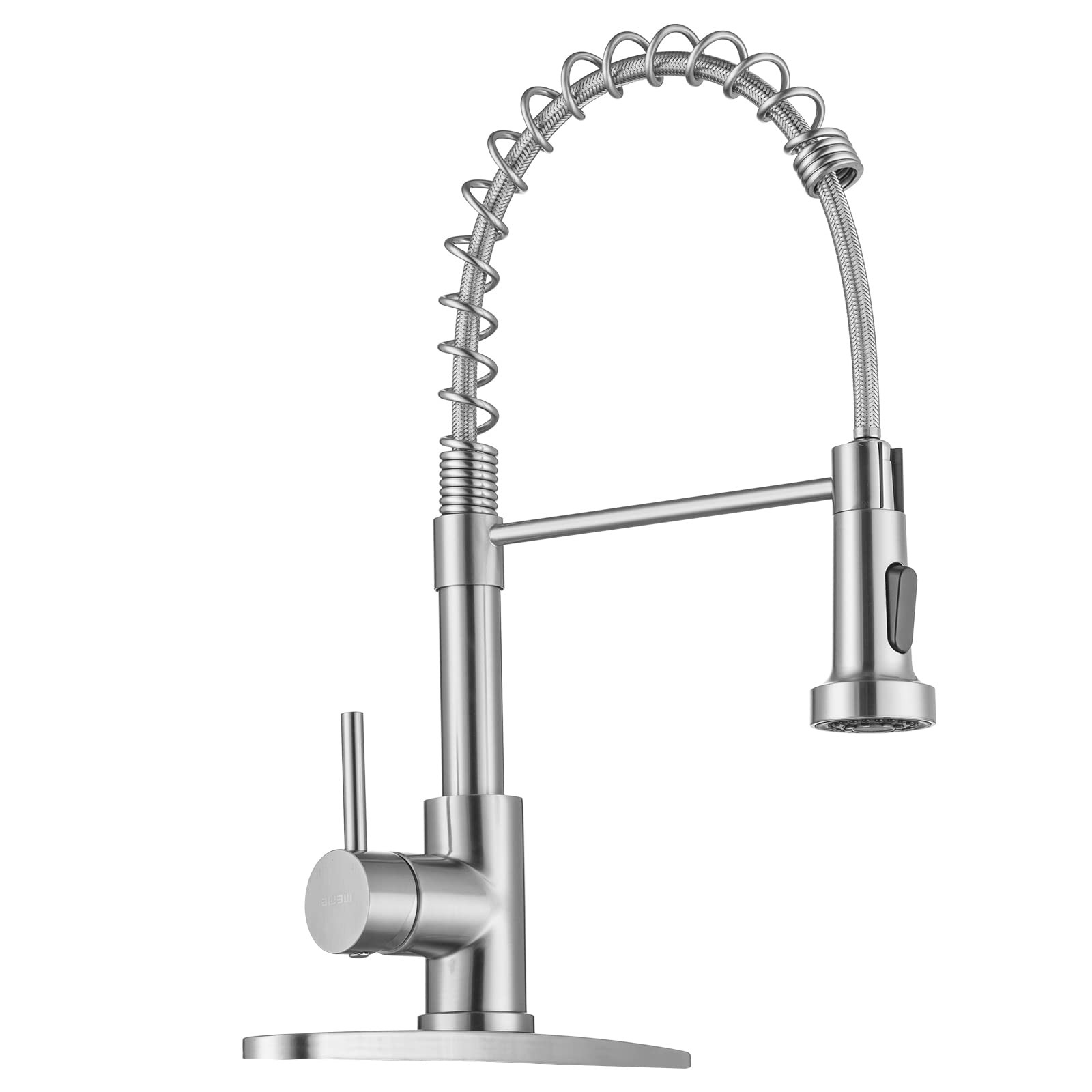 WEWE Brushed Nickel Pull Down Sprayer Kitchen Faucet with High Arc Design