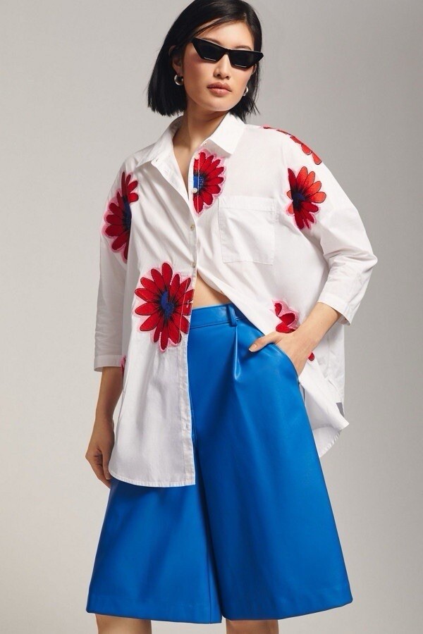 New Anthropologie X Maeve Embroidered Floral Blouse Size Xs/S