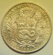 mw30495 Peru  Silver Crown - Sol 1887 TF   KM#196.22