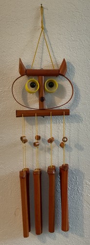 Vintage Bamboo Double Sided Owl Garden Wind Chimes Decor Boho Retro