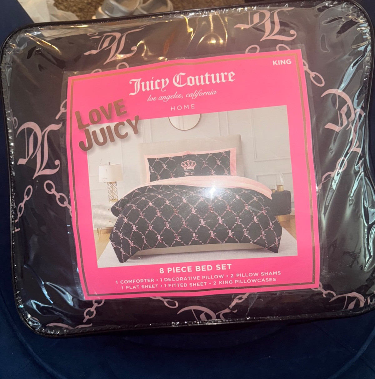 JUICY COUTURE 8 PIECE BED SET KING PINK CROWN JUICY COUTURE X8 COMFORTER SET