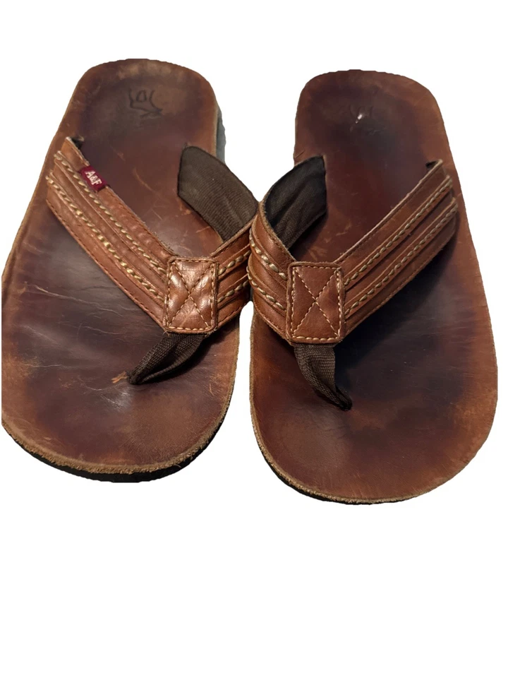 Sandalia De Colección Abercrombie Fitch 13-14 Para Hombres Cuero Chanclas Tanga Marrón Alce Y2K Foto 4 de 4
