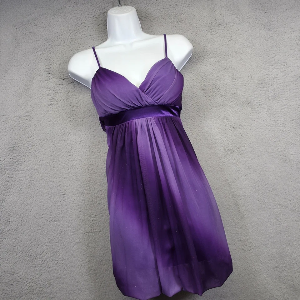 Y2K Ruby Rox Dress Women L Purple Babydoll Chiffon Ombre Fairy Bubble Hem Mini - Image 2 of 4