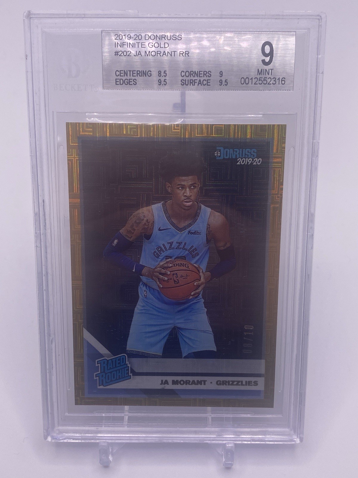 2019-20 Panini Donruss Rated Rookie Ja Morant #202 Gold Infinite /10 (RC) BGS 9