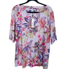 Chico's NEW Pima Cotton Tropical Floral 3/4 Sleeve Tee Size 3/XL