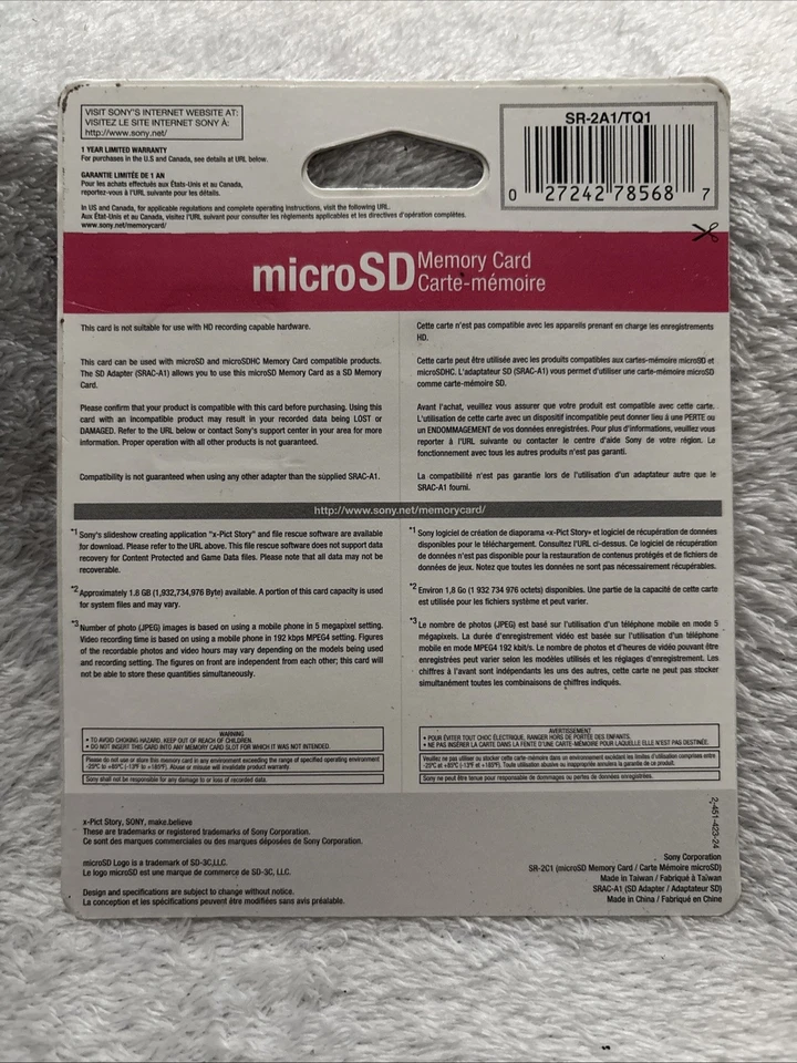 SONY 2GB MICROSD SR-2A1 WITH ADAPTER NEW - Image 2 of 2