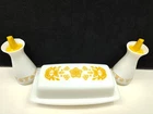 Vintage Pyrex BUTTERFLY GOLD Mid Century Butter Dish w Salt and Pepper Shakers