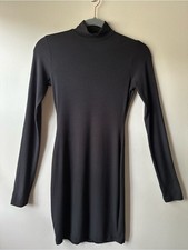Skims Modal Ribbed Turtleneck Black Long-Sleeve Mock Neck Dress Sz M Minimalist