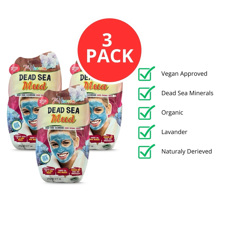 7th Heaven Dead Sea Mud Musk Deep Pore Cleansing Facial Mask 20g Pack (3 Pack) - Image 2 of 2