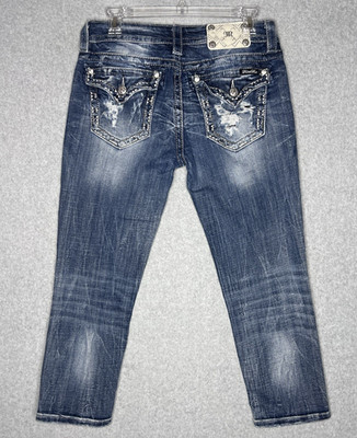 Miss Me Jeans Signature Cropped Womens 28 Embellished Flap Pocket Stretch Denim