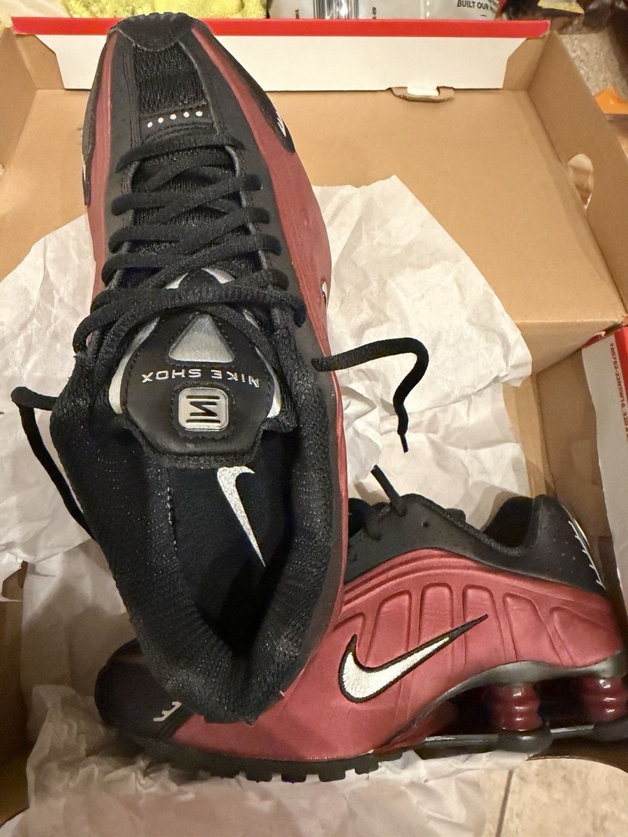 Nike Shox R4 Black Metallic Silver Team Red Athletic Sneakers