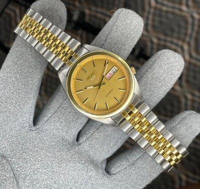 ひ SEIKO5 7s26-02n0 自動巻き 腕時計 シャンパンゴールド Two Tone Seiko 5 Cal 7s27 Automatic Stainless Steel Wristwatch