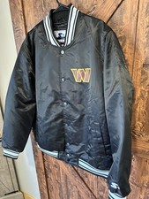 Washington Commanders Men’s XL Black Satin STARTER Varsity Full-Snap Jacket