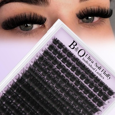 B&Q Fluffy Lash Clusters Thick 200D, Volume Eyelash Clusters 10-18mm, D Curl ...