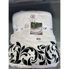 My Texas House Stephanie Tree Skirt Gold Embroidery Trees Ivory Round 52"