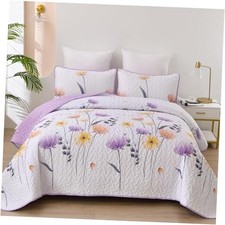 Size Quilt Set Floral,3 Pieces Yellow Quilts Coverlet Set Boho King Purple