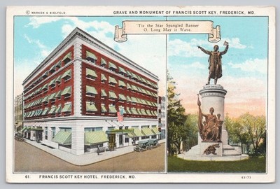 Francis Scott Key Hotel Frederick MD Monument Grave Postcard