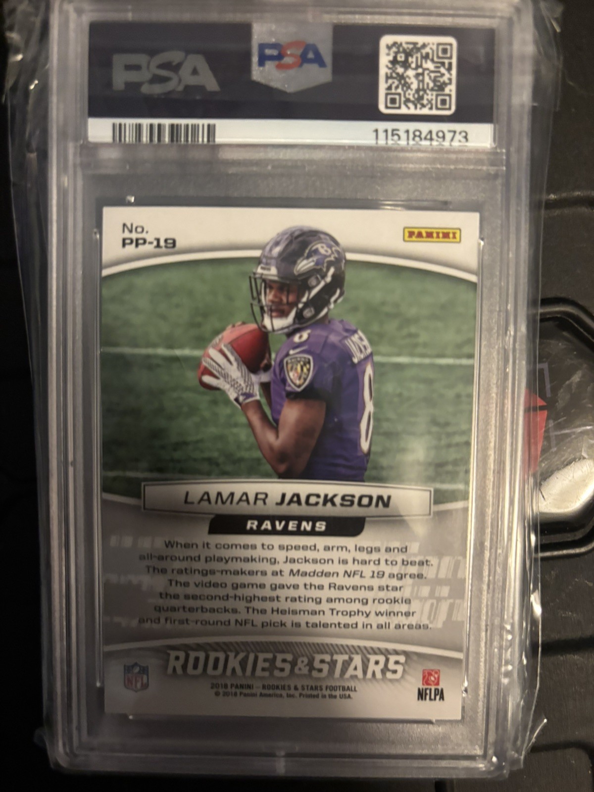 Panini 2018 Rookies & Stars Precision Passers Lamar Jackson PP-19 PSA 10 Rookie view 1