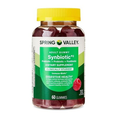 Synbiotic Vegetarian Gummy Supplement for Gut Health, Raspberry Flavor, 60