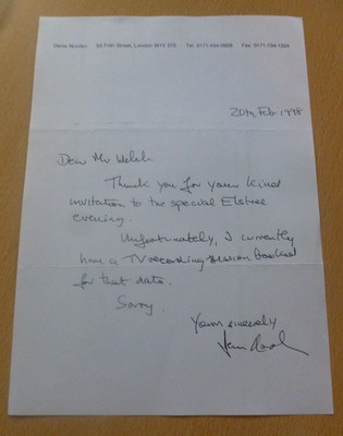 Denis Norden it'll be alright on the night Hand Written Signed Letter 1998