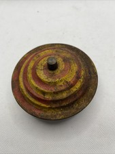 Antique Tin Spinning Top Saucer Red Yellow Swirl  Ringing Rusty Working