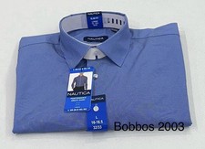 Nautica Men's Performance Slim Fit Dress Shirt, Navy, L 16-16.5, 32/33 