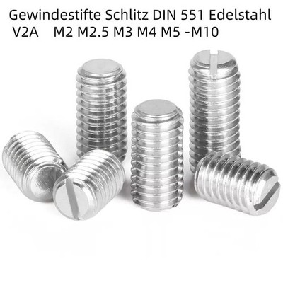 Gewindestifte Schlitz DIN 551 Edelstahl V2A Madenschrauben M2 M2.5 M3 M4 M5 -M10