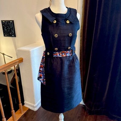 Milly Of New York Sleeveless Collared Dress Size 0  Buttons, Scarf Fully Lined