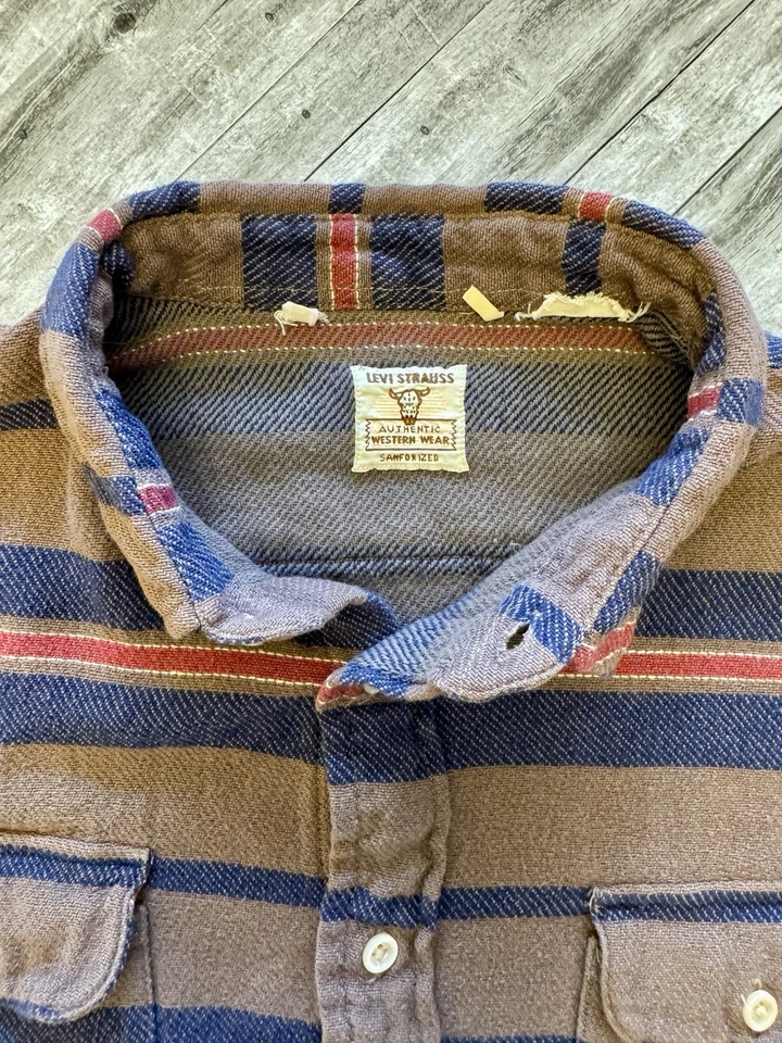 Levi’s Shirt Mens Medium Brown Button Up Western Cowboy Boho Vintage Striped Y2K - Image 4 of 4