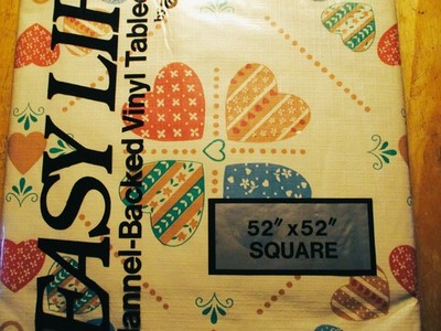 New Easy Life square vinyl flannel back tablecloth 52 x 52 hearts # 2
