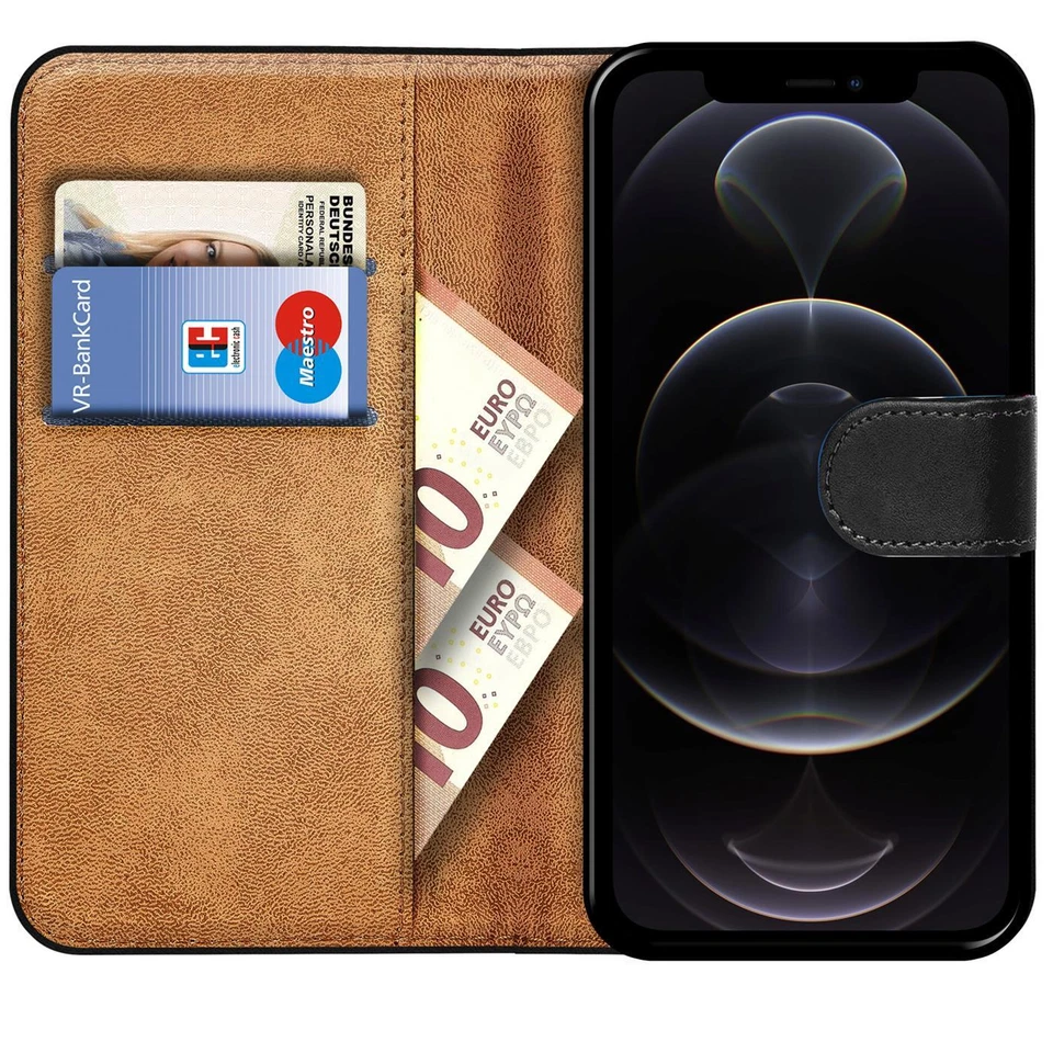 Schutz Hülle Handy Klapp Tasche Book Flip Case Schutzhülle Slim Schwarz Matt - Bild 2 von 4