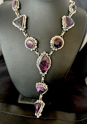 Native Purple Stone Lariat Necklace Navajo Sterling Silver Pendant 30'' 16753